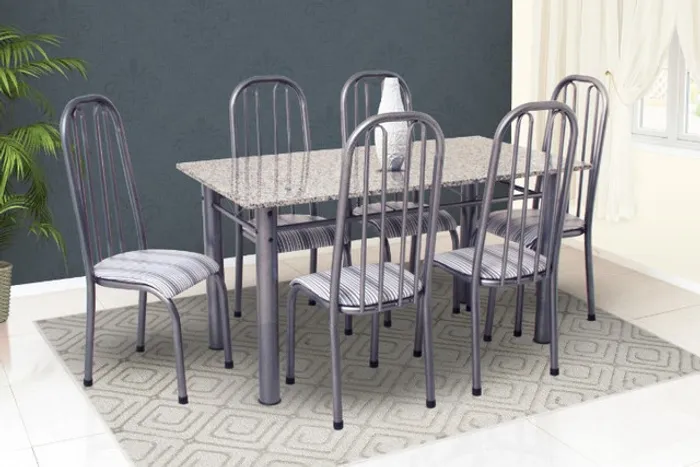 Conjunto de mesa Jantar em aço Itália 06 cadeiras = Entrega grátis!