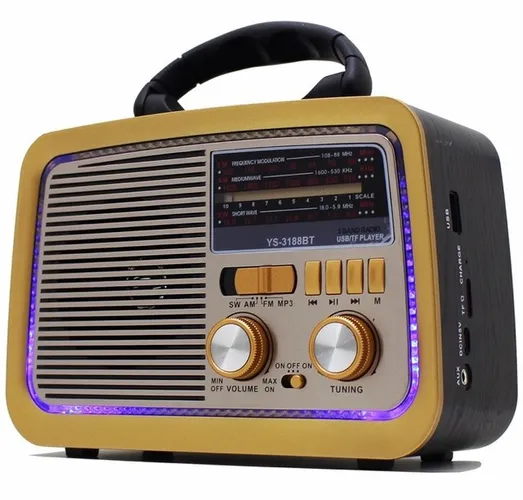 Rádio Retro Vintage Am Fm Usb Aux Sd Bluetooth Recarregável Som Antena 