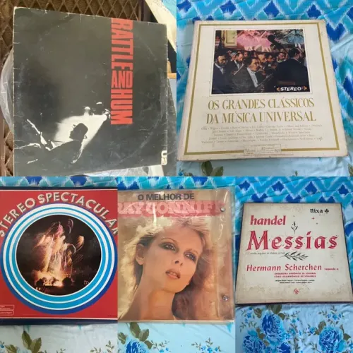 5 álbum de disco de vinil lps raros completos, divido no cartão