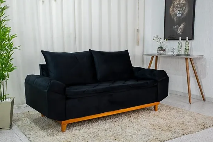 Sofá Bélgica 2.00m Preto Até 12x - Frete Grátis