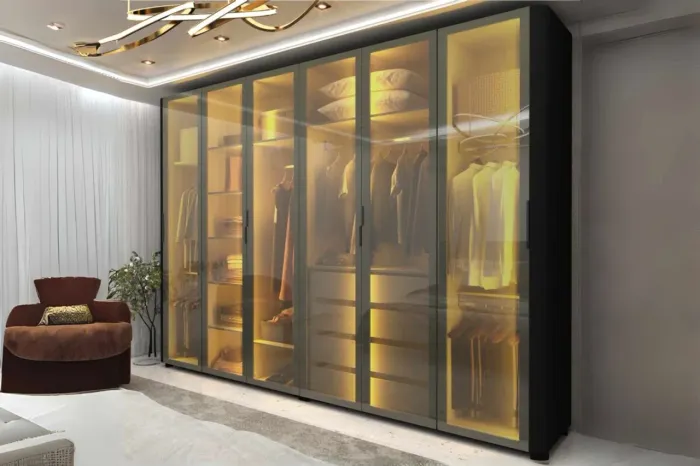 Guarda Roupa Closet Casal Design em Vidro e Led r543