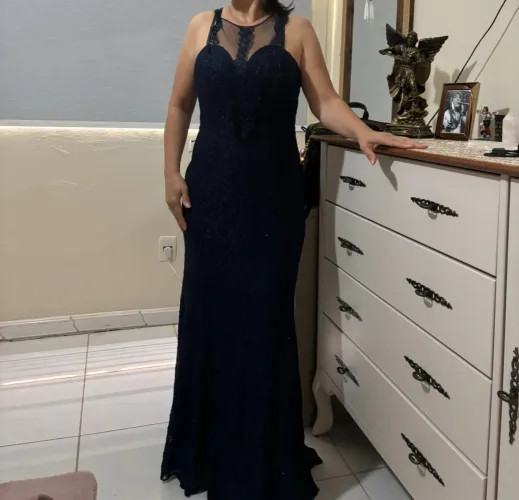 Vestido Longo Azul de Renda