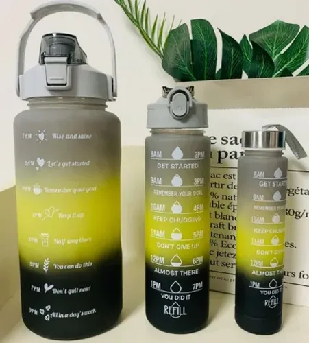 Kit com 3 da Garrafas de Água Squeeze Motivacional 300ML+900ML+2000ML