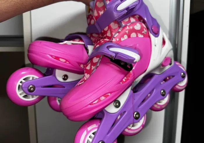 Patins Infantil Rosa com Rodinhas - Tamanho Ajustável