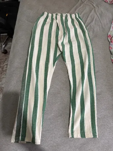 Calça hippie listrada verde e branca