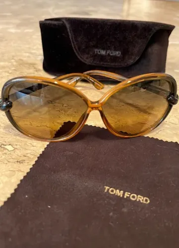 oculos de sol, tom ford original, modelo ingrid tf 163, cor caramelo com marron, lente agr
