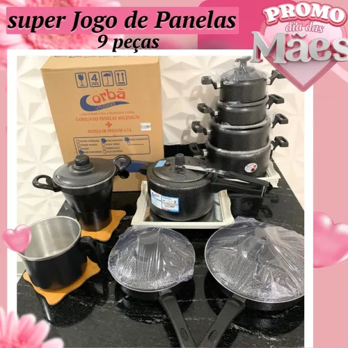 Jogo de Panelas Corbã 9 peças - Promoção Dia das Mães