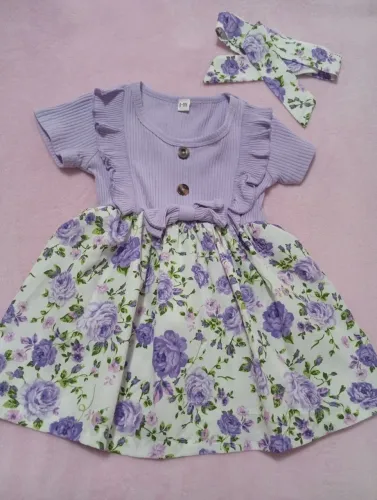 Vestido de Bebê Floral Lilás Com Laço 