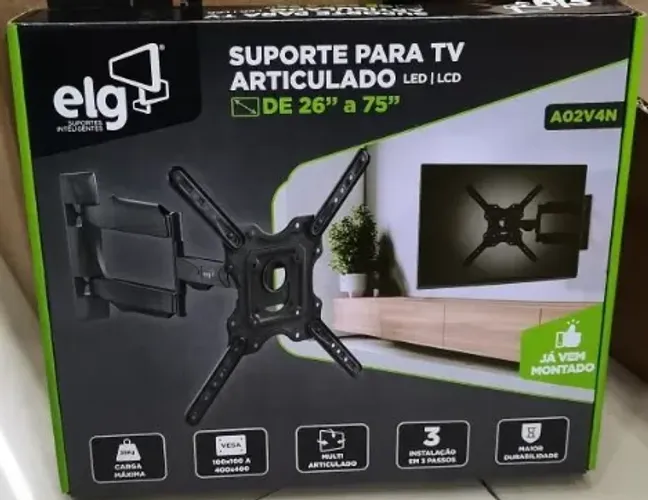 Suporte de TV Articulado de Parede ELG A02V4N de 26" a 75", Giro Horizontal de Até 90°