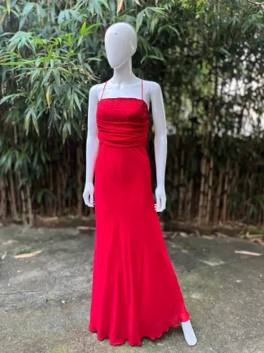 Vestido Longo de Festa | Tam P | Vermelho com Pedrarias