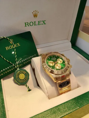 R/rolex Daytona De Ouro Amarelo Com Fundo Verde