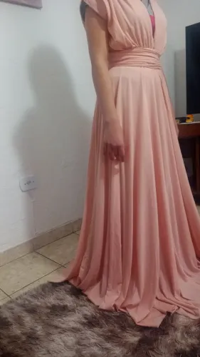 Vestido longo de festa rosa claro