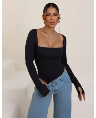 **IMPERDÍVEL ** BODY - Manga longa POLIAMIDA PREMIUM, detalhe no dedo.