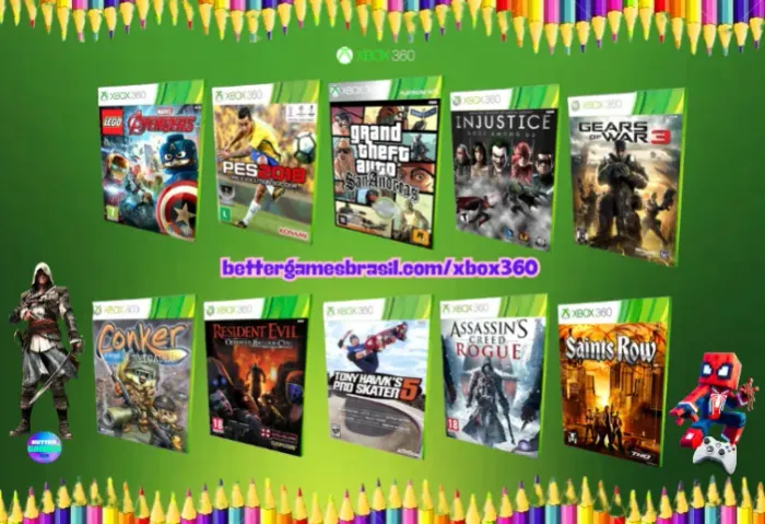 Conker . Injustice . Tony Hawks . GTA . Saints Gears PES Resident Lego Assassins - Xbox360