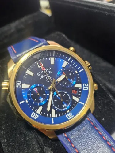 Bulova Marine Star Azul 97B168N na Caixa Original com NF