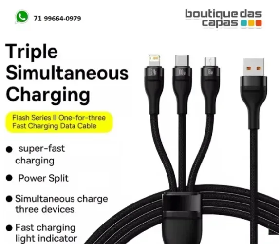 CABO DADOS 3 EM 1 IPAD IPHONE + TIPO C + V8 PARA USB 1,5 METROS Power Split  COD 206732661