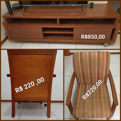 vendo Rack e cadeiras madeira