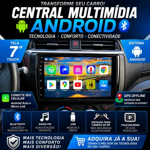 Central multimídia Android 7pol. Completa