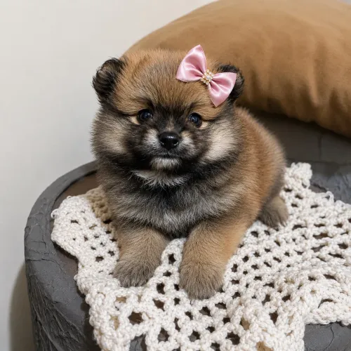 Filhote fêmea Spitz alemão (Lulu da pomerania) um luxo elas