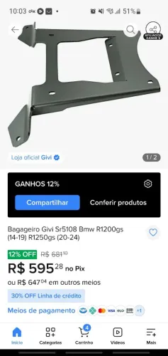 Bagageiro Givi, Rack ou suporte BMW 1200 e 1250