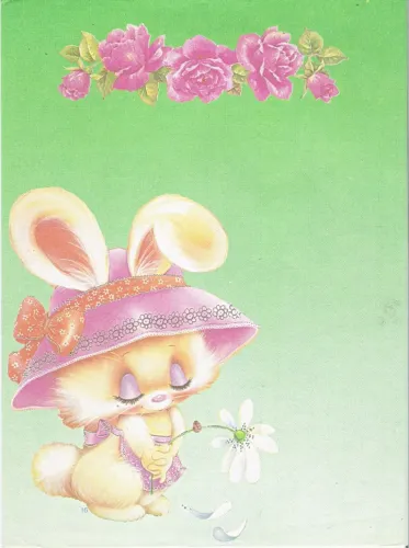 papel de carta coelho com flor - cód 069