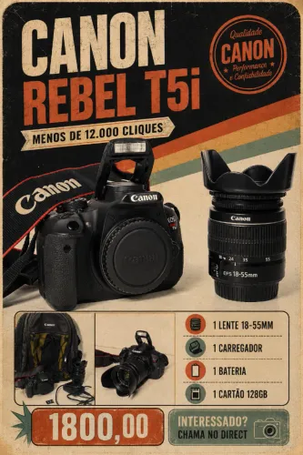 CÂMERA REBEL T5i SEMI NOVA - 12.000 cliques