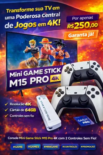 Console Mini Game Stick M15 Pro 4K - Diversão Sem Limites com 2 Controles Sem Fio!