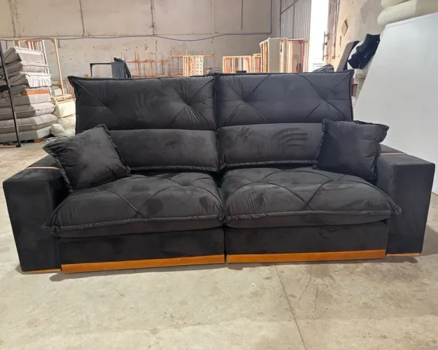 Sofá Retrátil Reclinável Nobile 230 Veludo Preto