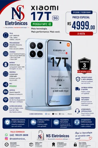 Xiaomi 17T 5G 512/12 Azul Preto Roxo Lançamento 2026 Lacrado