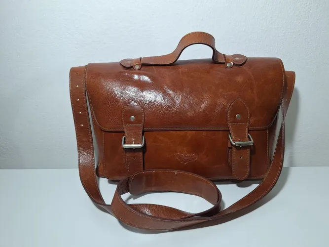 Bolsa pasta grande de couro legítimo marrom conhaque