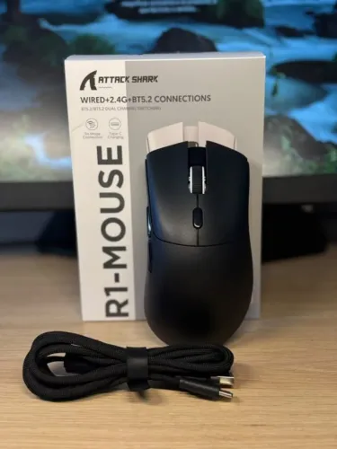 Novo! Mouse Gamer ATTACK SHARK R1 Preto Sem Fio Tri-Mode PAW3311 18000 DPI
