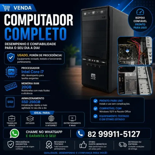 PC Core i7 20GB RAM SSD 256GB - Revisado, Pronto para Uso