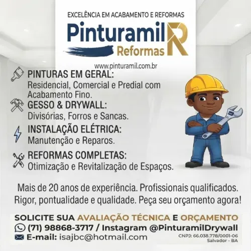 Gesso acartonado drywall e pintor com pintura de qualidad e na Pinturamil Reformas