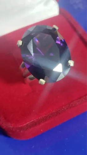Anel Prata 950 Pedra Grande 23 x 18 mm Lilas Zircônia Pedrão