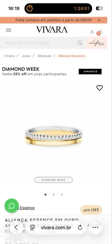 Aliança VIVARA ESSENCE OURO AMARELO E BRANCO 18 k 3,6 mm
