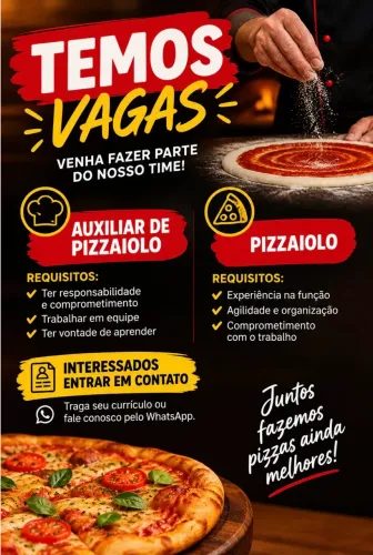 Vaga de pizzaiolo e auxiliar