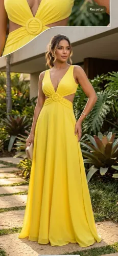 Vestido de Festa Amarelo Formatura/Casamento