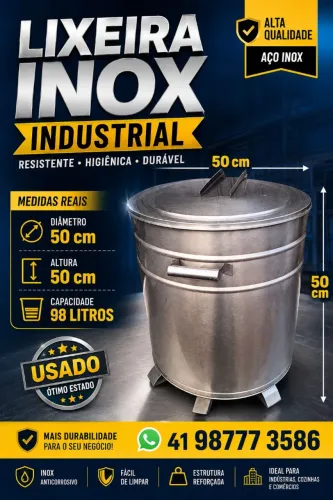 LIXEIRA INDUSTRIAL INOX 100% GROSSO IMPECÁVEL