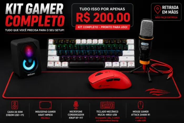 Kit Gamer Completo Usado - Teclado Mecânico MUCAI MK61 + Mouse Attack Shark + Microfone +