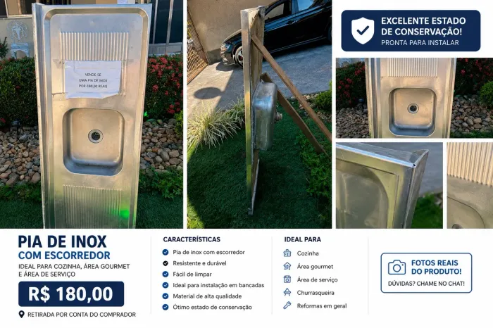 Pia De Inox Com Escorredor Para Cozinha Área Gourmet