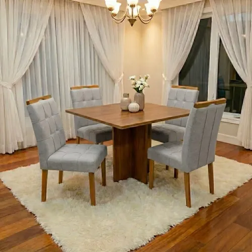 Mesa de Jantar 1,00x0,90 com 4 Cadeiras- Produto Novo