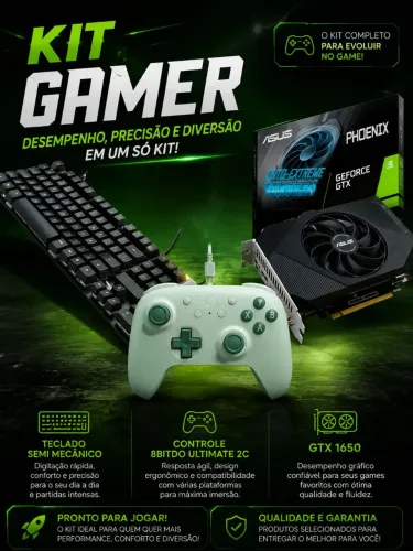KIT Placa de vídeo GTX 1650, Controle 8BITDO, TECLADO + jogos