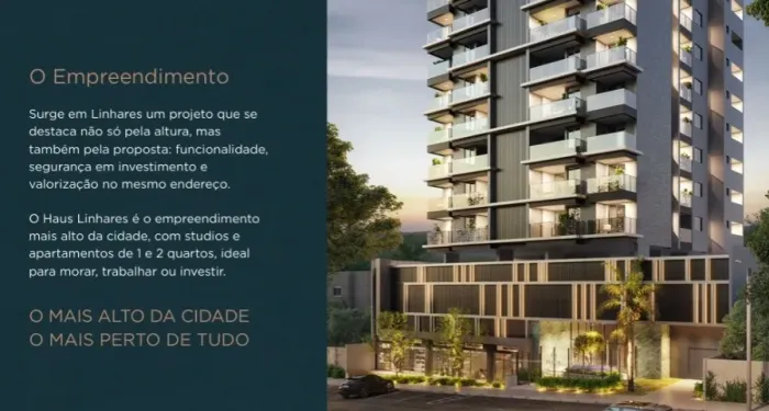 Studios e 1 dormitório, o mais alto de Linhares