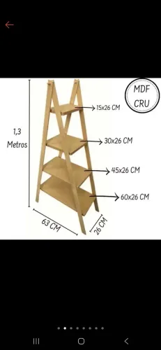 Estante Escada em MDF Cru - 4 Prateleiras