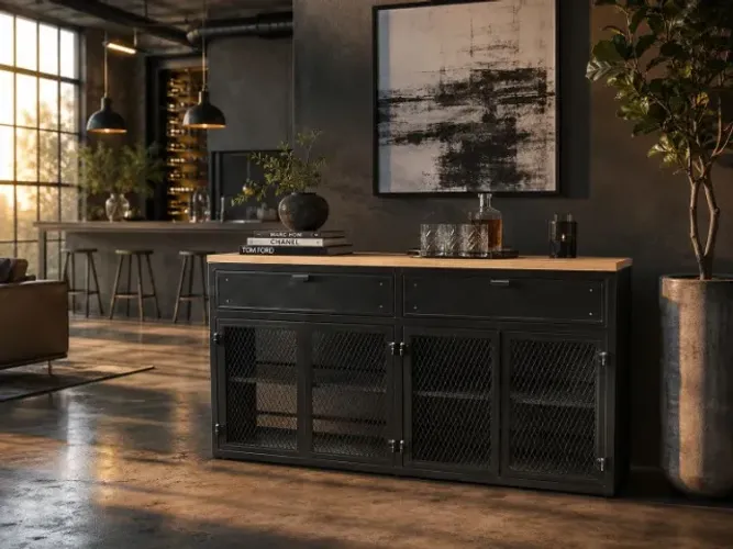 APARADOR INDUSTRIAL PREMIUM EM FERRO E MADEIRA - DESIGN MODERNO E SOFISTICADO