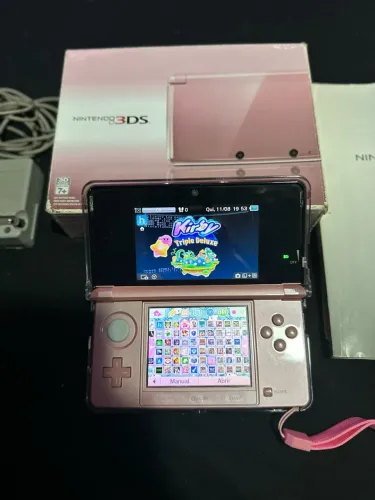 Videogame Nintendo 3DS Rosa Na Caixa Destravado + 200 Jogos instalados + Manuais