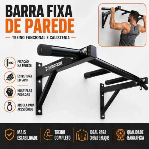 Barra Fixa Parede Musculação Pull-up Pegada Neutra E Aberta Cor PretoBarra Fixa Parede Mus