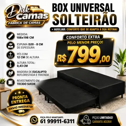 BOX UNIVERSAL SOLTEIRÃO COM AUXILIAR ? CONFORTO PREMIUM PELO MELHOR PREÇO