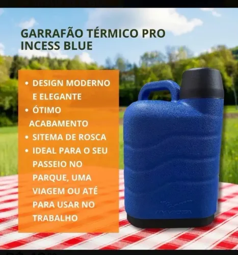 Garrafão térmico Pro 5litros invicta cor azul agua gelada café