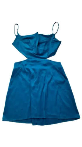 Vestido de Cetim Azul Intense com Recortes 
